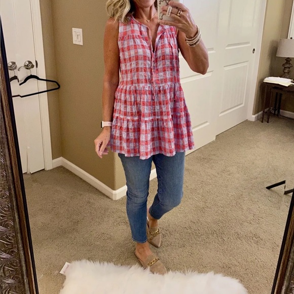 Pilcro by Anthropologie Plaid Sleeveless Babydoll Top Size Small - Picture 2 of 6